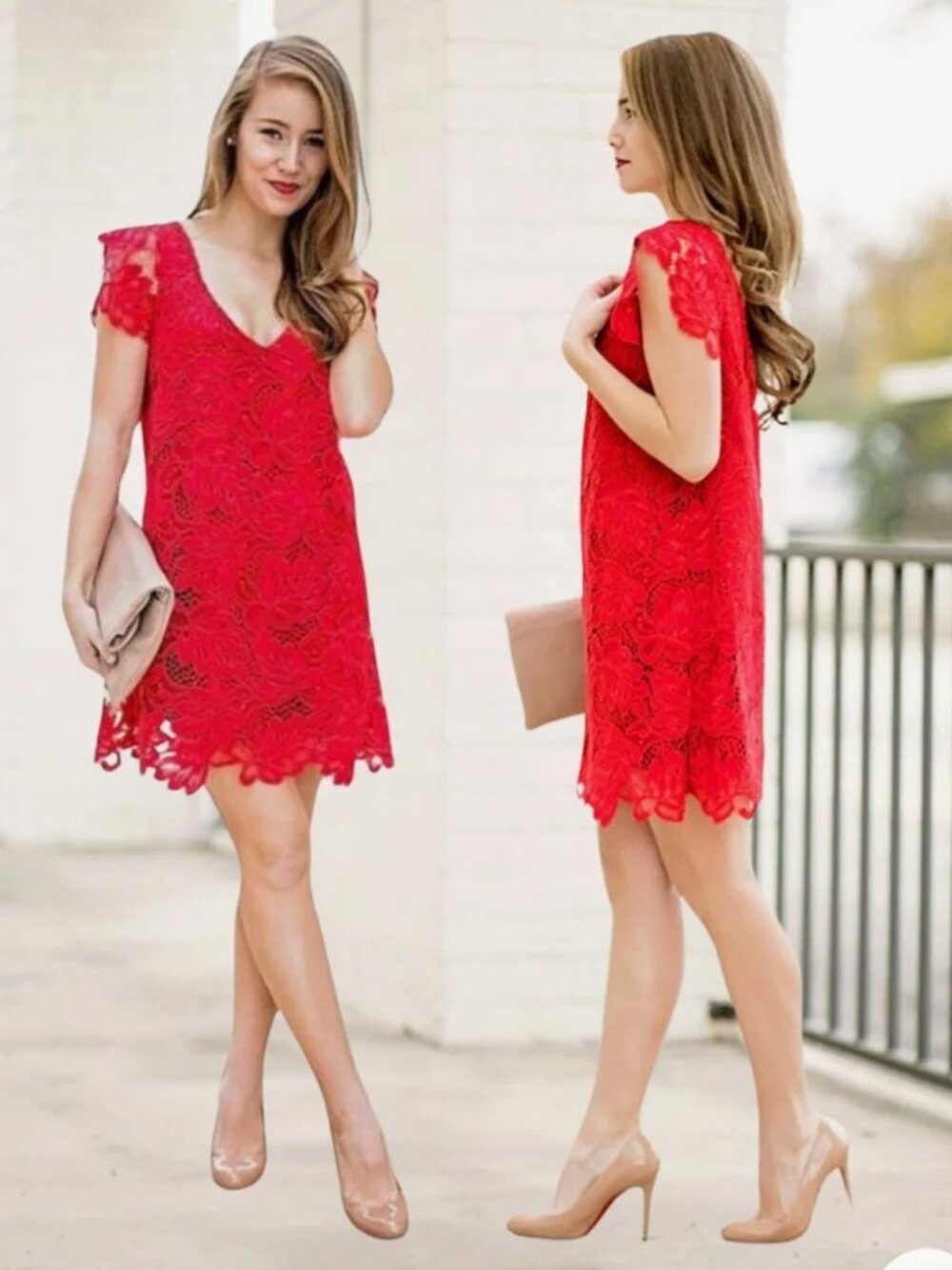 EUC BB Dakota Red Floral Allover Lace Shift Dress Size Medium